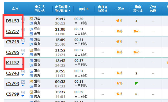 营山到南充坐火车要多久