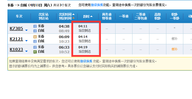 长春到白城坐火车要多久