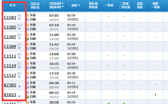 长春到白城坐火车要多久