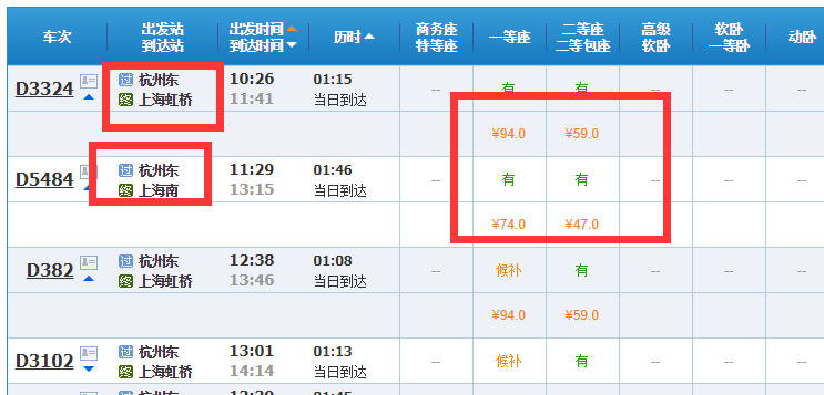 杭州到上海坐火车多少钱