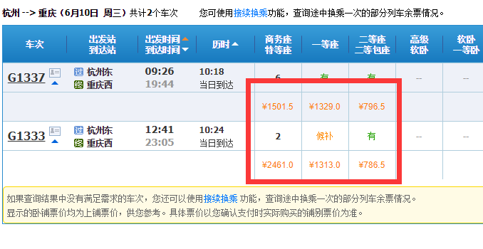 杭州到重庆火车票多少钱