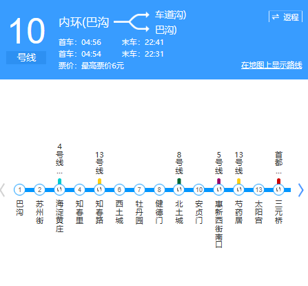 北京地铁10号线首末车时间