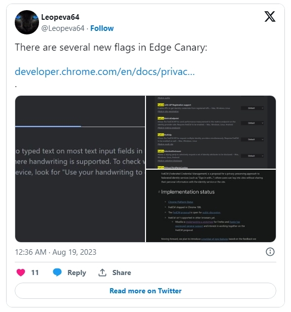 微软 Canary 版 Edge 浏览器新特性：可启用手写功能