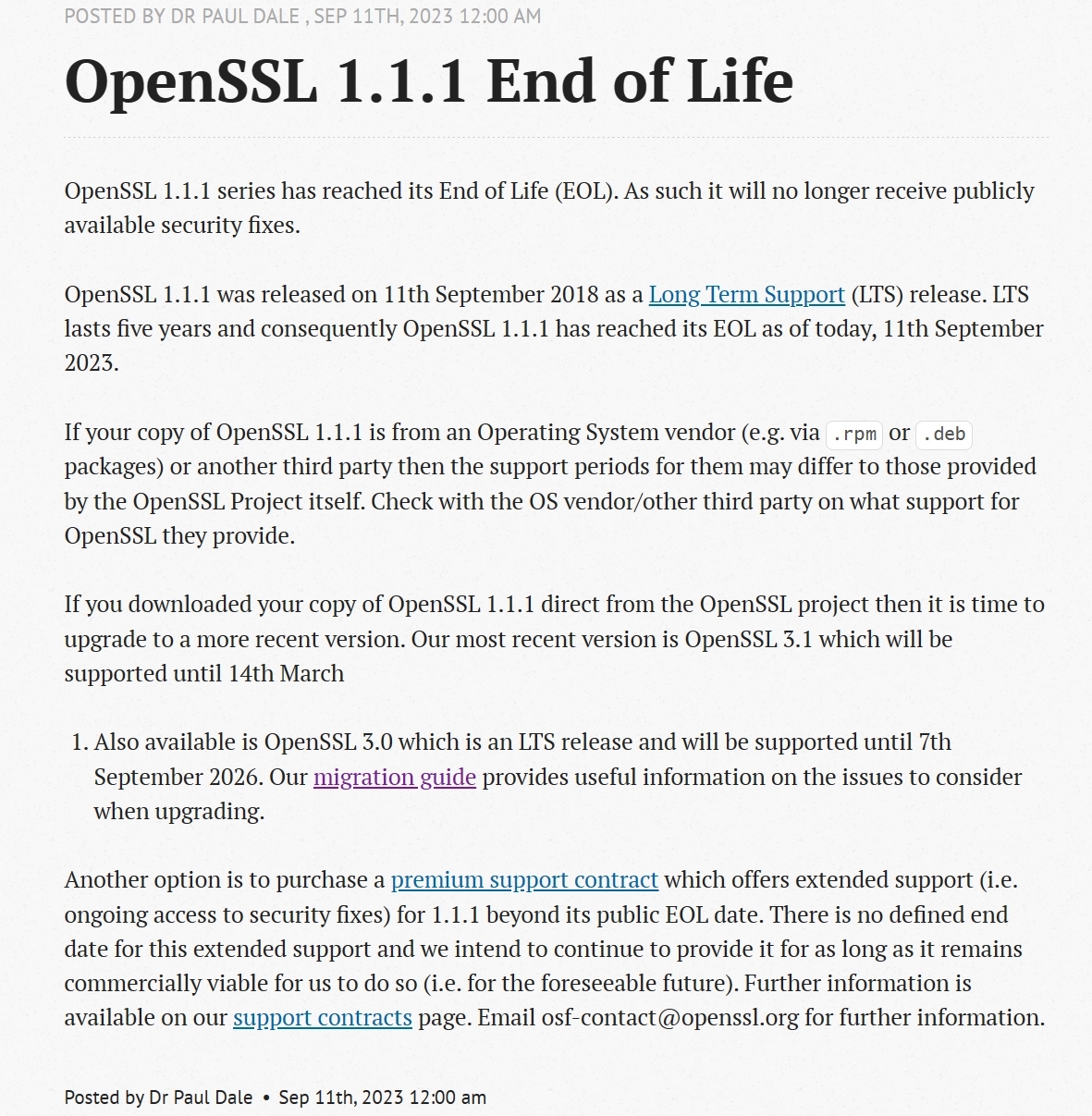 OpenSSL 1.1.1 生命周期正式结束，官方督促用户“采取必要行动”获得最新支持